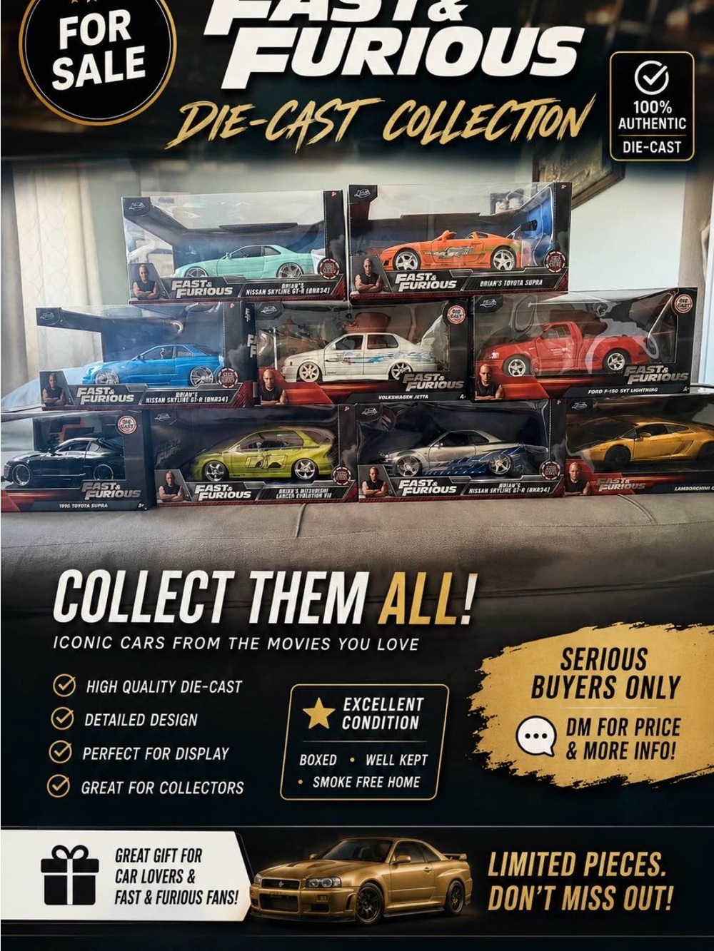 Fast & Furious Die-Cast Collection Kids Toy Car Set - Assorted Colors